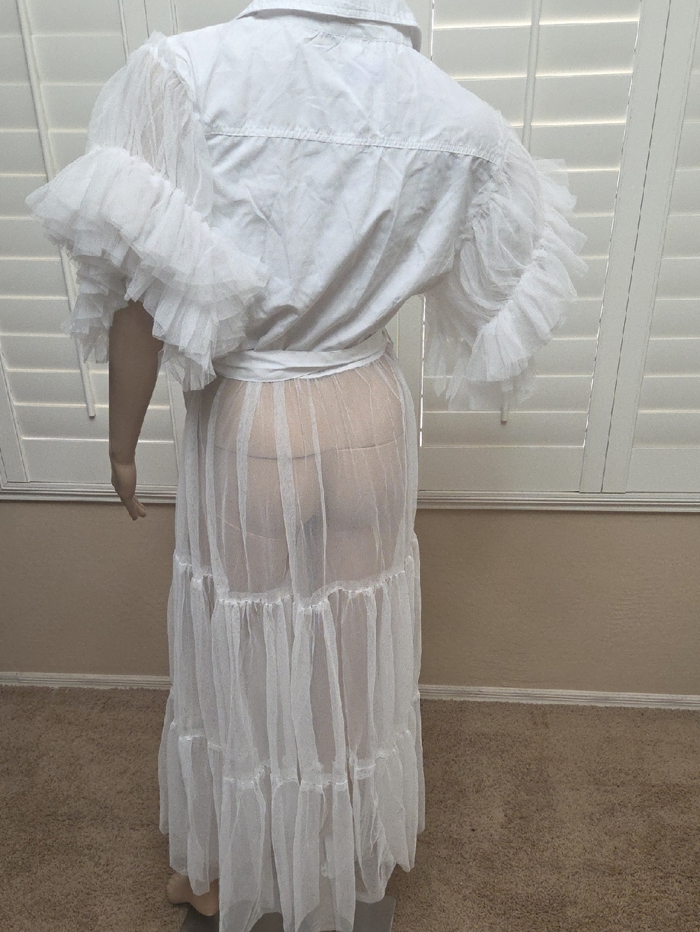 NWY Live 4 Truth White Sheer Tiered Maxi Shirt Dress with Ruffle Sleeves SZ L - Picture 4 of 13